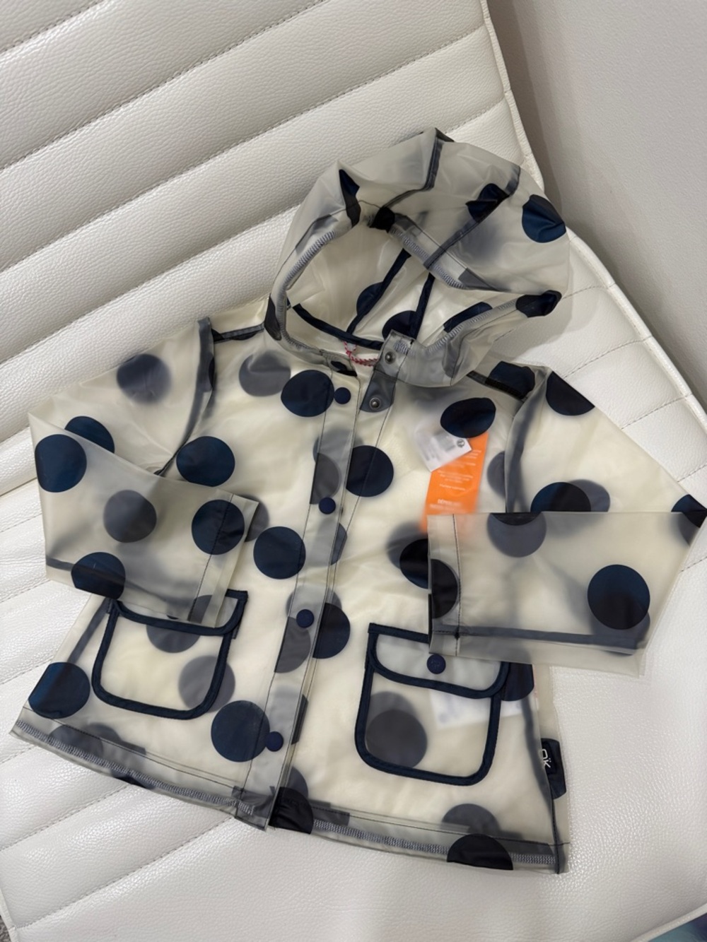 Kids Clear Raincoat with Navy Polka Dots